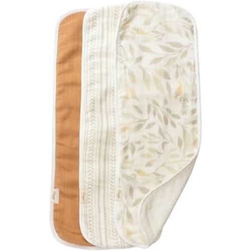 Crane Baby Willow Baby Burp Cloths, Set of 3, Absorbent & Lightweight Muslin Burp Cloths, 100% Cotton Burping Cloths for Newborn, Neutral Baby Items, 7" x 20", Brown/Green Leaf, Newborn Necessities