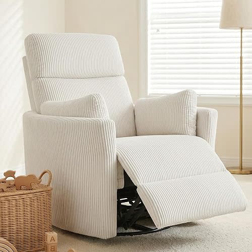 Power Rocking Chair Nursery with USB&Type C, 2 Pillows, Cream