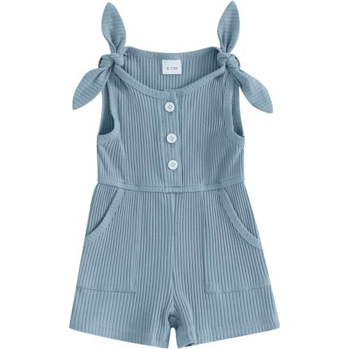 Fernvia Toddler Baby Girl Summer Clothes Sleeveless Ribbed Knitted Jumpsuit Shorts Overalls Baby One Piece Outfit