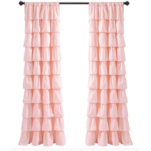 Lush Decor Blush Ruffle Window Curtain-Shabby Chic Farmhouse Style Panel for Living, Dining Room, Bedroom (Single), 84” x 50 L