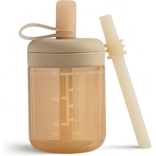 Moonkie Baby Straw cup | Silicone Toddler Sippy Cup Training Cup with Straw Lid | BPA-Free Drop-Proof Baby Cup | Led Weaning | 6 Months+, 5 oz, 1pack