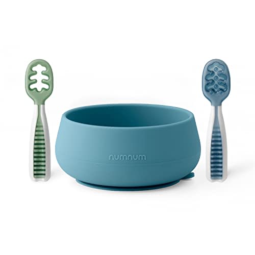 NumNum Suction Bowls for Babies & Toddlers, Extra Strong Non-Slip Suction, 100% Food-Grade Silicone, BPA-Free, Microwave & Dishwasher Safe, Baby-Led Weaning Bowls for 4+ Months & GOOtenils Blue/Green