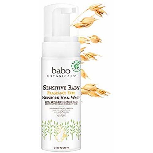 Babo Botanicals Sensitive Baby Newborn Foam Wash with Natural Oat Preotein and Organic Calendula, Fragrance-Free, Vegan - 9 oz.