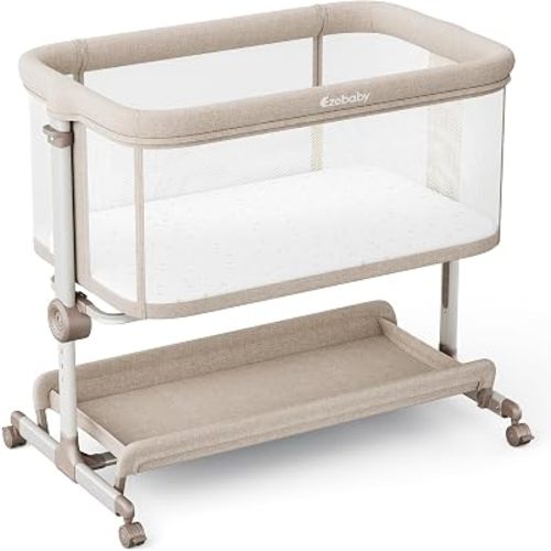 Ezebaby 3-in-1 Baby Bassinet Bedside Sleeper with Wheels, 7 Height Settings