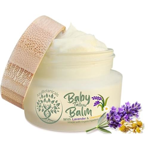 Baby Tallow Balm with Lavender Leaf and Chamomile Extract, Whipped Grass fed/finished Tallow, with Organic Ingredients for Delicate Skin (1.7 oz)