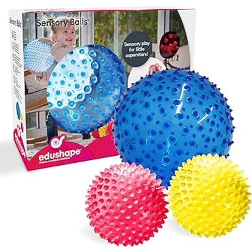 Edushape Original Sensory Balls - Pack of 3 Colorful Baby Balls and Toddler Ball; Enhances Gross Motor Skills for Kids 6 Months and Up