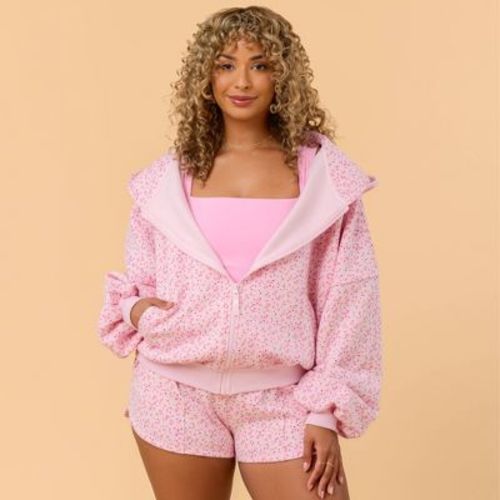 Blogilates Women's Mommy & Me Marshmallow Full Zip Hooded Sweatshirt - Pink Floral Print 1X