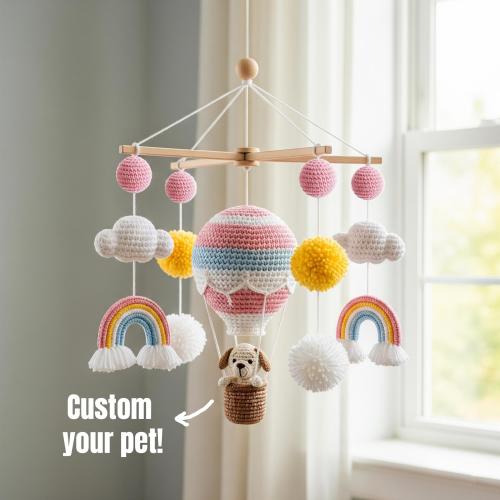 Custom Dog Baby Mobile, Balloon Crochet Baby Mobile, Custom Puppy Nursery Decor, Crib Mobile, Nursery Mobile, Baby Shower Gift, Newborn Gift