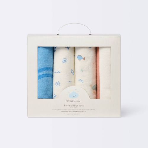 Flannel Baby Blankets - Sea Life - 4pk - Cloud Island™
