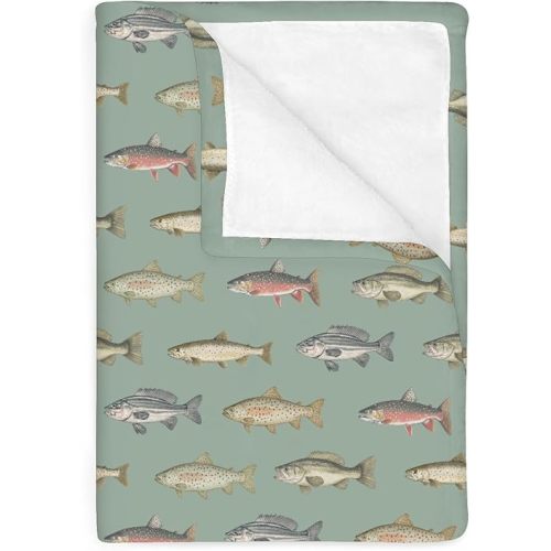 Lake Fishing Baby Blankets for Boy Girl Freshwater Fishes Soft Flannel Nursery Bed Blanket for Infant Toddler Crib Hunting Camping Swaddle Receiving Blankets Fishing Lover Gift Green 40x50inch