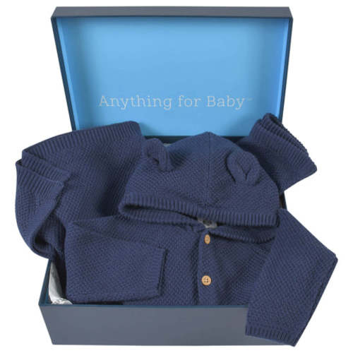 3-Piece Baby Boys Navy Knit Outfit &amp; Blanket Set