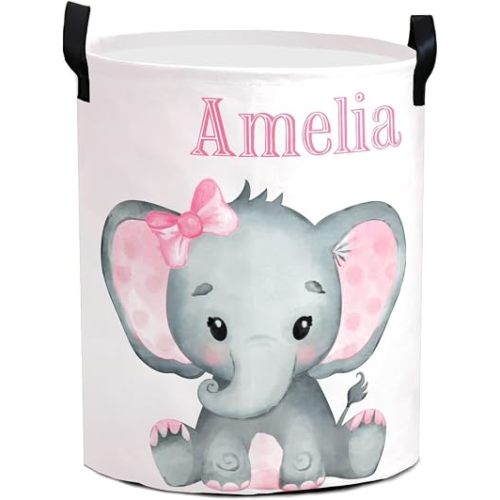 Large Personalized Laundry Basket, 58L Custom Printed Waterproof Laundry Hamper Collapsible Clothes Hamper with Handles, Customized Storage Bin for Laundry Room, Bathroom, Bedroom, Dorm (Elephant 02)