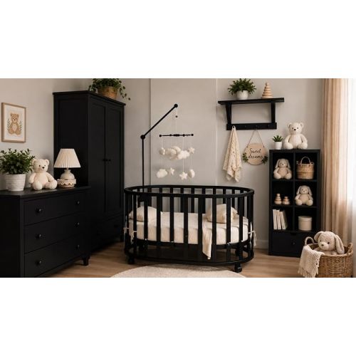 Crib Mobile Arm, 35.4 Inch Wooden Baby Mobile Holder with Cloud Clamp, 2 Wooden Clamps Included, Only Wood Touches Your Crib, Nursery Mobile Hanger, Handmade, Walnut