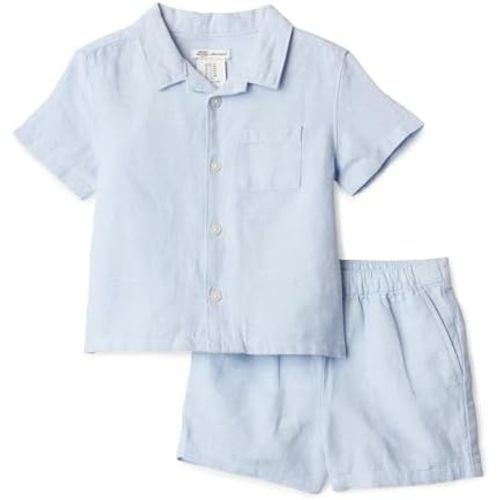 Amazon Essentials x Sofia Grainge Toddlers and Baby Boys' Cotton Linen Short Sleeve Shirt & Shorts Play Set