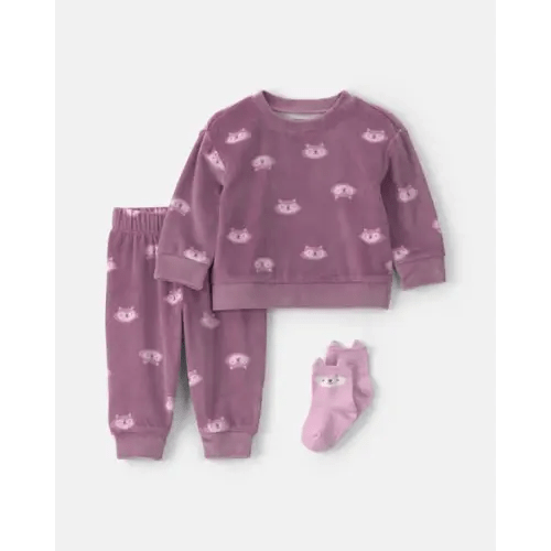 Baby Girl 3-Piece Fox Long-Sleeve Top & Pant Set - Purple | Carter's