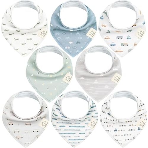 KeaBabies 8pk Organic Baby Bandana Bibs for Drooling and Teething