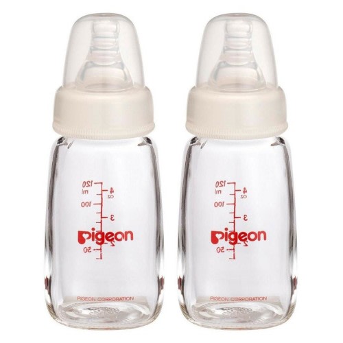 2x Pigeon Slim Neck Peristaltic 120mL Glass Feeding Bottle for Newborn Baby 0m+