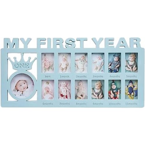 Creative Baby Commemorate First 12 Months Picture Frame Kids Growing Memory Gift DIY Newborns First Year Souvenirs Photo Frame (blue)