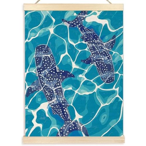Ecezatik Whale Shark Ocean Poster Hanger Frame, Blue Whale Shark Wall Art, Ocean Room Decor for Coastal Beach Room Kids Room Nursery Bathroom, 12x16 Inches