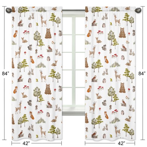 Sweet Jojo Designs Woodland Forest Animals Boy Girl Gender Neutral Unisex 84in. Window Treatment Curtain Panel Drapes Pair Bear