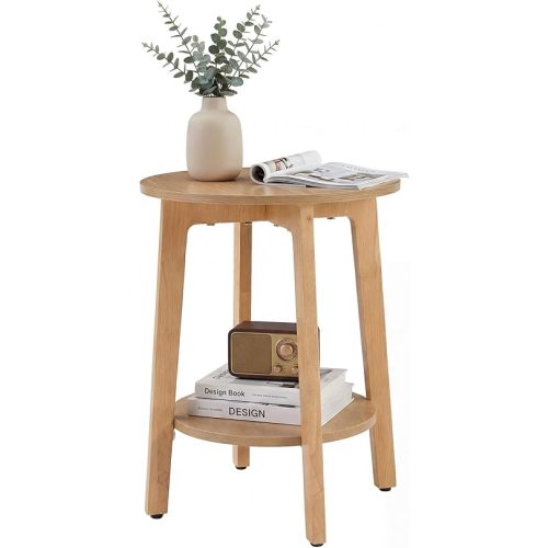 DUMOS Bedside End Table for Small Spaces, 2-Tier Boho Accent Side Table with Storage Shelf, 15.8" Wood Modern Nightstand for Living Room, Bedroom, Home Office, Natural Wood