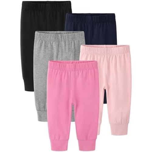 5-Pack Unisex Baby Pants 0-24M, Cotton Baby Boy Girl Pants Pull-On Leggings for Infant Boys & Girls, Multicolor