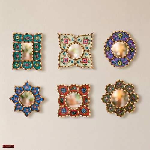 Small Peruvian Mirror Set of 6 - Floral Painted Glass - Unique Mothers Day Gift - Gold Leaf Handmade Mirror for Gallery Wall | USA No Duties