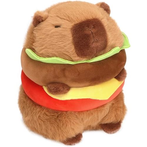 Hamburger Capybara Plush Toy - 9.5 Inch Cute Capybara Stuffed Animal, Kawaii Capibara Plushie for Kids and Adults Hamburger Plush