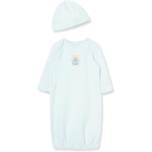 Little Me Clothes for Baby Boys' 2-Piece Nightgown and Cap Set 100% Cotton with Elastic Bottom, Baby Essentials, 0-3 Months