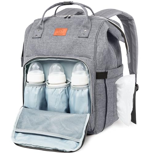KeaBabies Baby Diaper Bag Backpack - Large Baby Bag for Boys, Girls, Waterproof Multi Function Travel Diaper Backpack with Changing Pad, Durable Travel Essentials for Moms and Dads (Classic Gray)