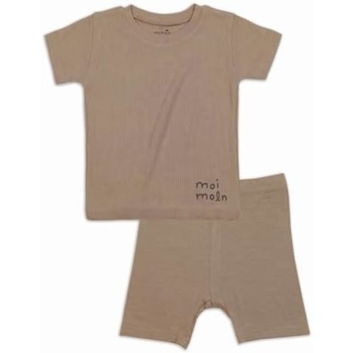 moimoln Soft Viscose Ribbed Solid Summer Pajamas Set Short Sleeve Snug Fit Pjs for Toddler Girls Boys
