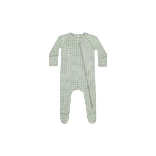Bamboo Zip Footie | Sage Grid