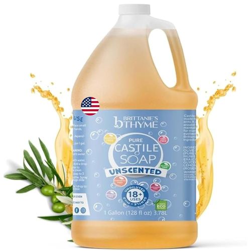 Brittanie's Pure Organic Castile Liquid Olive Oil Soap Refill, 1 Gallon | Face, Body Wash, Dishes, Pets & Laundry | Vegan & Gluten Free Non-GMO