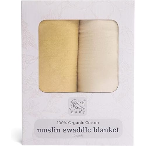 Muslin Swaddle Blanket – Soft Cotton Muslin Baby Blanket for Newborns, Infants, and Toddlers, All-Season Comfort Baby Essential - Yellow and White
