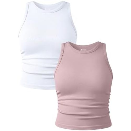 OQQ Women's 2 Piece Tank Tops Crew Neck Sleeveless Basic Stretch Casusal Yoga Crop Camis