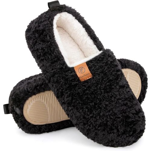 EverFoams Women’s Soft Curly Full Slippers Memory Foam Lightweight House Shoes Cozy Loafer with Polar Fleece Lining