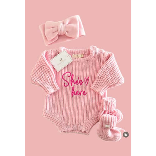 Chunky Knit Pink Romper Bundle (Personalise or add your own text)