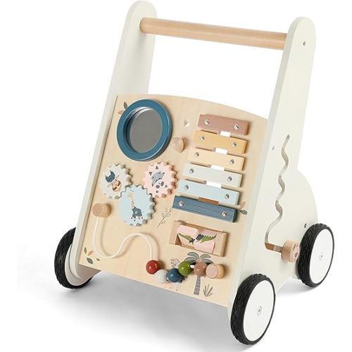Freniland Wooden Baby Walker,Baby Walker with Wheels for Toddlers 18M+,Montessori Toys with Bead Maze, Xylophone and Storage for Boy and Girl