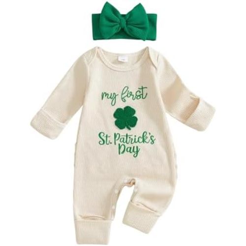Baby Girl Boy Christmas Outfit Heart Print Romper Green Zip Up Jumpsuit