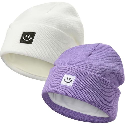 2 Pack Baby Beanie Fleece Lined Knit Toddler Hat for Girls Boys 0-8 Years