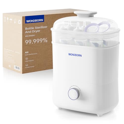 WONDBORN Bottle Sterilizer and Dryer, 99.999% Deep Sterilization, 6-min Rapid Disinfection, Up to 12 Bottles, HEPA Filter, All-in-One for Baby Bottles, Breast Pump Parts & Newborn Essentials