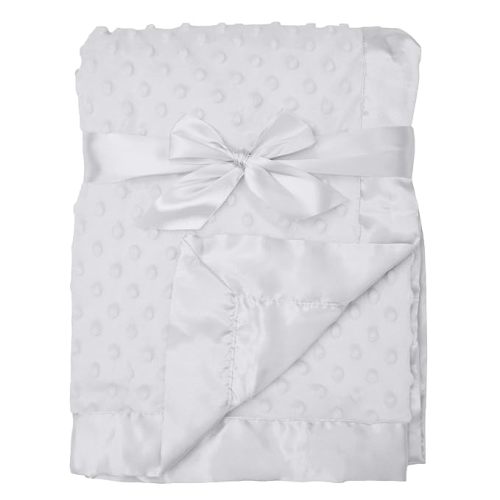 American Baby Company Heavenly Soft Chenille Receiving Blanket (30" x 40"), 2-Layer Design with Minky Dot & Silky Satin, White, for Boys and Girls