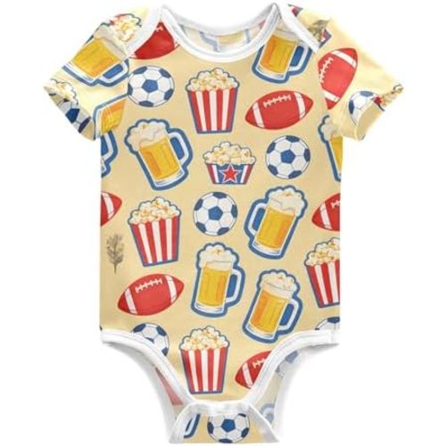 Newborn Baby Unisex Cotton Bodysuits Football Soccer Popcorn Beer Short Sleeve One-piece Baby Cloths 3-24 Months