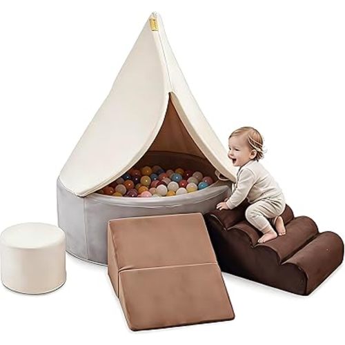 BanaSuper Large Ball Pit with Climbing Toys, 4-in-1 Foam Blocks Playset for Toddlers, Indoor Soft Play Gym for Crawling, Climbing & Imaginative Play, Ideal Gift (Balls Not Included)