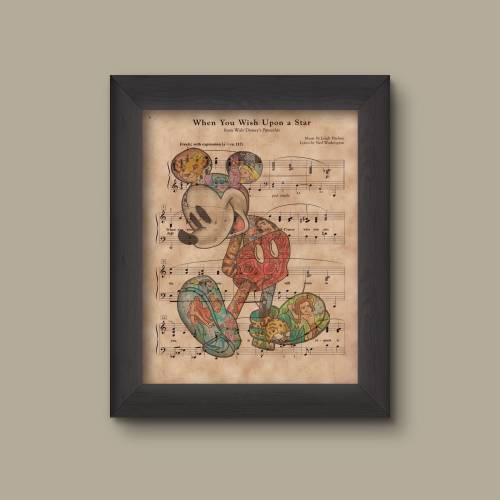 Mickey Mouse Print, When You Wish Upon A Star Sheet Music Wall Art Print, Mickey Mouse Poster, Disney Home Decor, Disney Birthday Decor