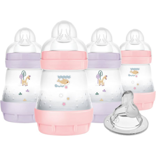 MAM 5oz Easy Start Anti-Colic Baby Bottles, Slow Flow with Bonus Medium Flow Nipple, Reduces Colic, Gas, & Reflux, Easy-to-Clean, BPA-Free, Baby Bottles for Newborns, 0-3 Months