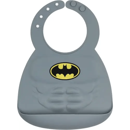 Bumkins Silicone Toddler Bib, DC Comics Baby, Waterproof, Wipe Clean, Stain and Odor Resistant, 6-24 Months, Batman, 8.5 x 1.5 x 7"