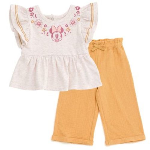 Disney Minnie Mouse Floral Toddler Girls Peplum Tank Top and Cotton Gauze Pants Outfit Set 2T
