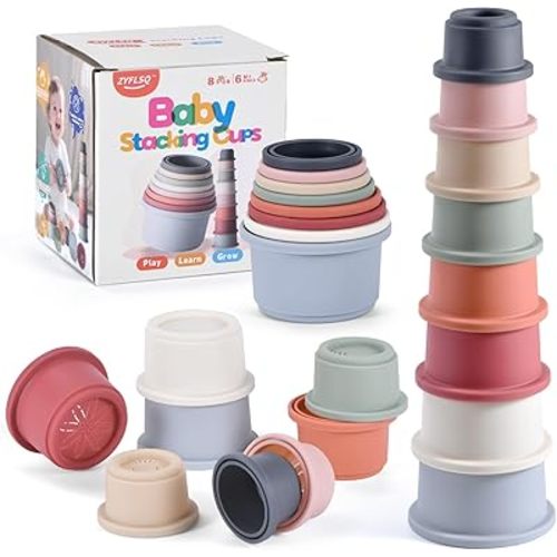ZYFLSQ Stacking Cups Baby Toy, 8-Piece Set - Nesting Cups for Babies 6 Months+, Bath Toys for Kids as Gift, Montessori Educational Toys for Toddler Gift