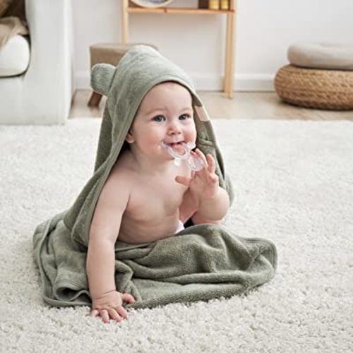 Munich Blue Baby Towel for Boys and Girls - Cozy Baby Bath Towel for Newborn, Infant and Toddler - 600GSM Premium Super Soft Hooded Baby Towel with Cute Bear Ears (Sage Color, 35 x 35 inch)